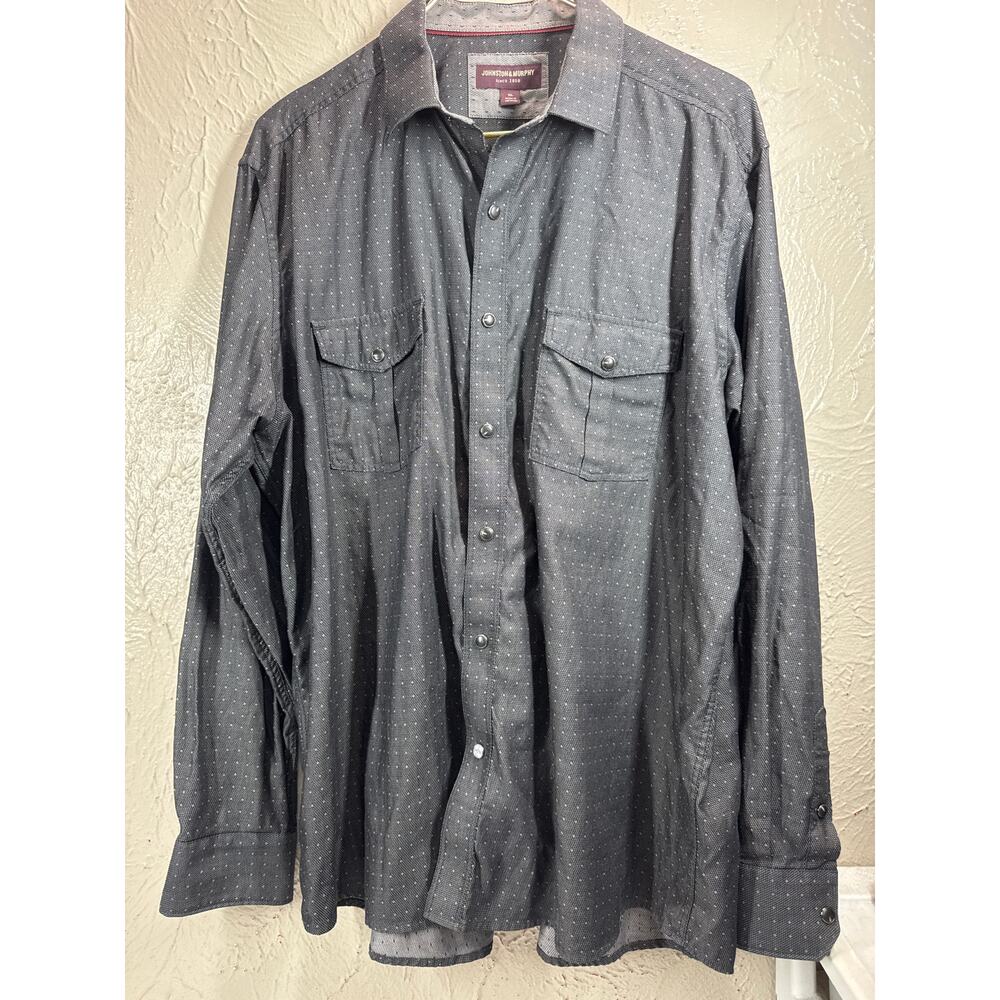 Johnston & Murphy Cotton Long Sleeve Snap Button Button Shirt Mens Black Size XL